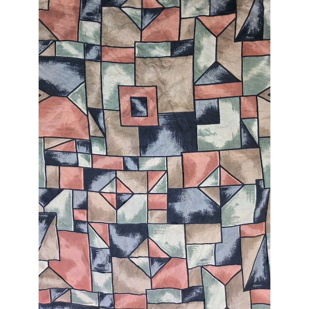 Vintage 90s Silk Blouse 2X Abstract Geometric Print Short Sleeve Button Back Top - Picture 2 of 8